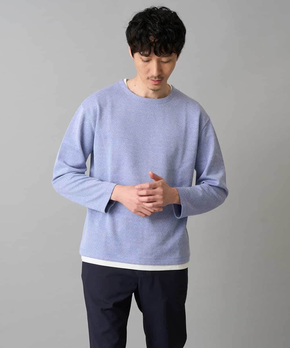 KHKED04049 a.v.v MEN(アー・ヴェ・ヴェ) 【イージーケア/洗濯機で洗える/毛玉になりにくい】変形ヘリンボンフェイクレイヤードカットソー ブルーラベンダー