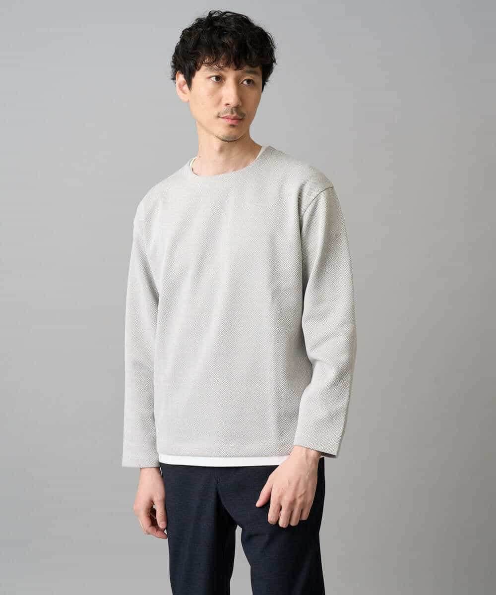 KHKED04049 a.v.v MEN(アー・ヴェ・ヴェ) 【イージーケア/洗濯機で洗える/毛玉になりにくい】変形ヘリンボンフェイクレイヤードカットソー ライトグレー