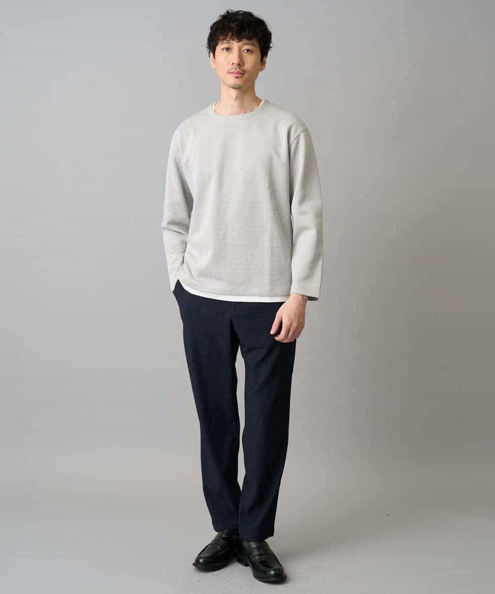 KHKED04049 a.v.v MEN(アー・ヴェ・ヴェ) 【イージーケア/洗濯機で洗える/毛玉になりにくい】変形ヘリンボンフェイクレイヤードカットソー グレー