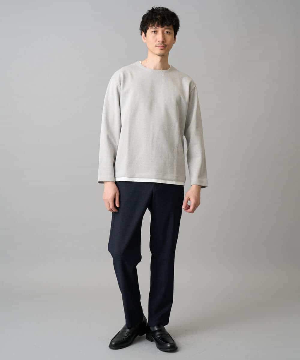 KHKED04049 a.v.v MEN(アー・ヴェ・ヴェ) 【イージーケア/洗濯機で洗える/毛玉になりにくい】変形ヘリンボンフェイクレイヤードカットソー グレー