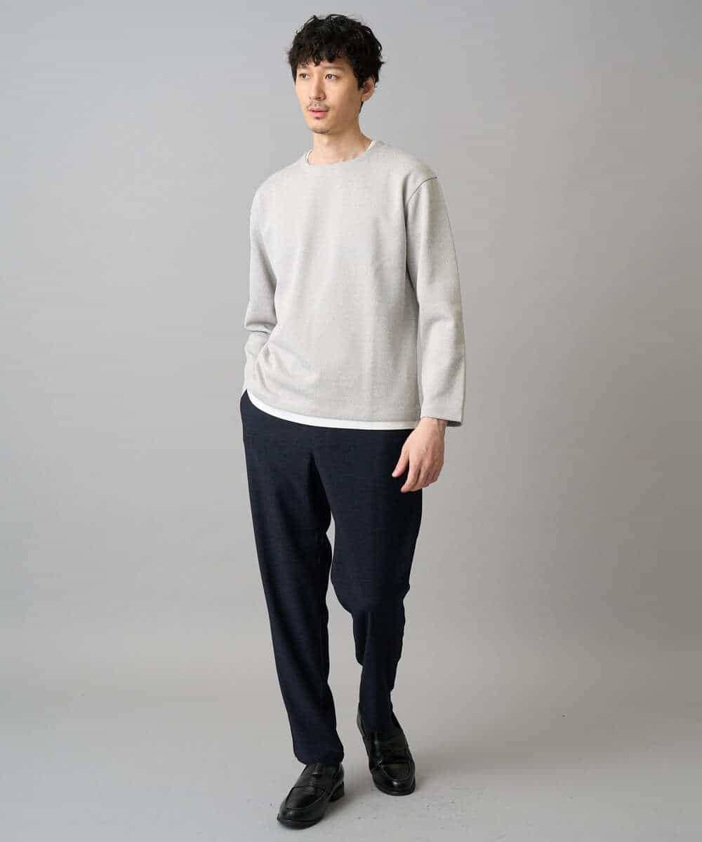 KHKED04049 a.v.v MEN(アー・ヴェ・ヴェ) 【イージーケア/洗濯機で洗える/毛玉になりにくい】変形ヘリンボンフェイクレイヤードカットソー グレー