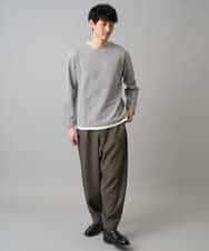 KHKED04049 a.v.v MEN(アー・ヴェ・ヴェ) 【イージーケア/洗濯機で洗える/毛玉になりにくい】変形ヘリンボンフェイクレイヤードカットソー グレー