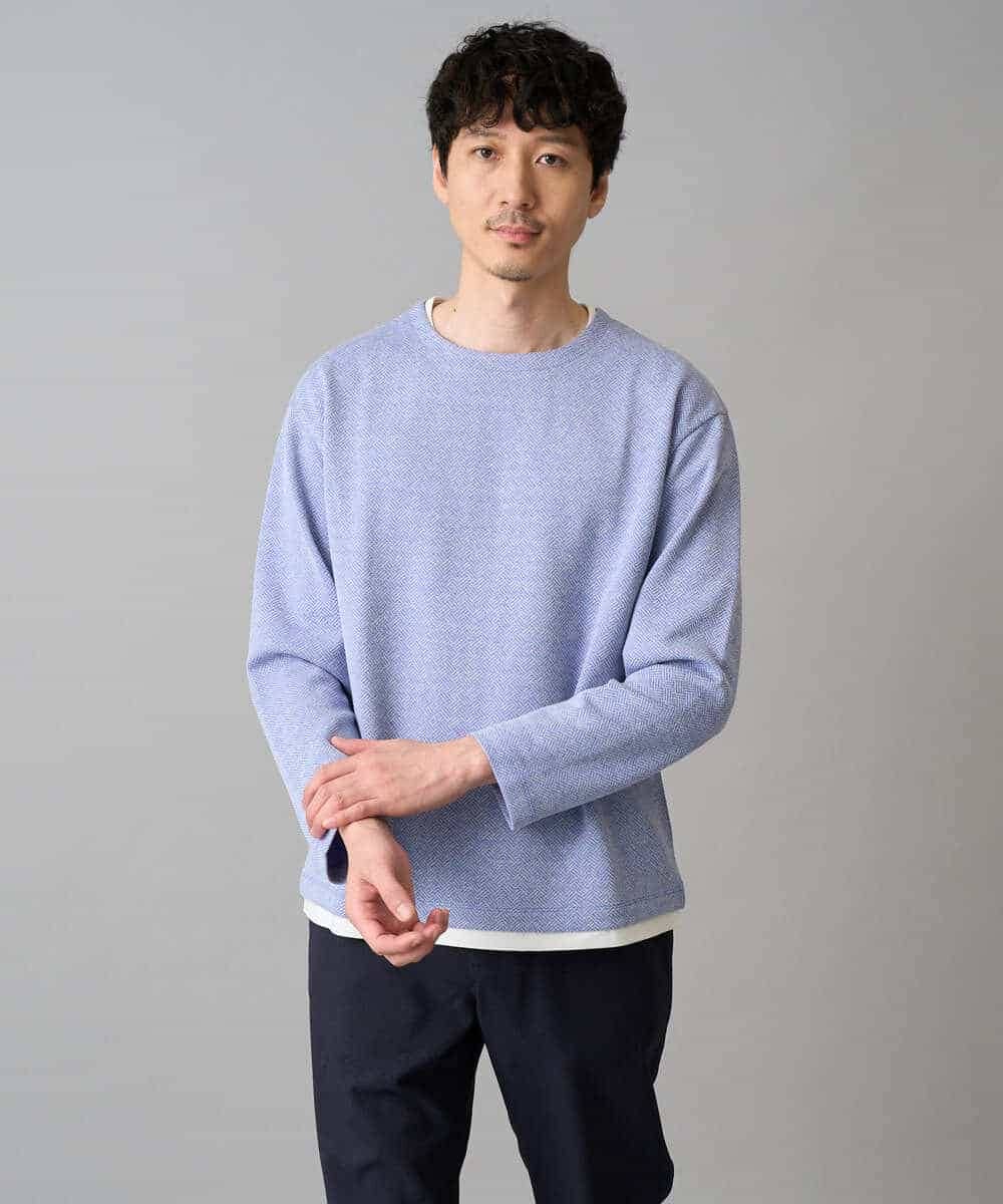 KHKED04049 a.v.v MEN(アー・ヴェ・ヴェ) 【イージーケア/洗濯機で洗える/毛玉になりにくい】変形ヘリンボンフェイクレイヤードカットソー グレー