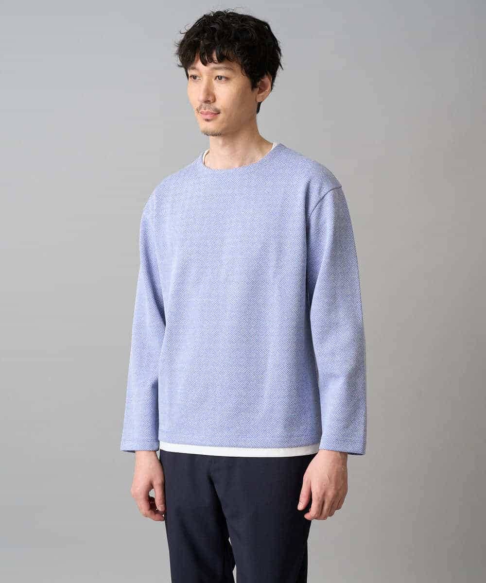 KHKED04049 a.v.v MEN(アー・ヴェ・ヴェ) 【イージーケア/洗濯機で洗える/毛玉になりにくい】変形ヘリンボンフェイクレイヤードカットソー グレー