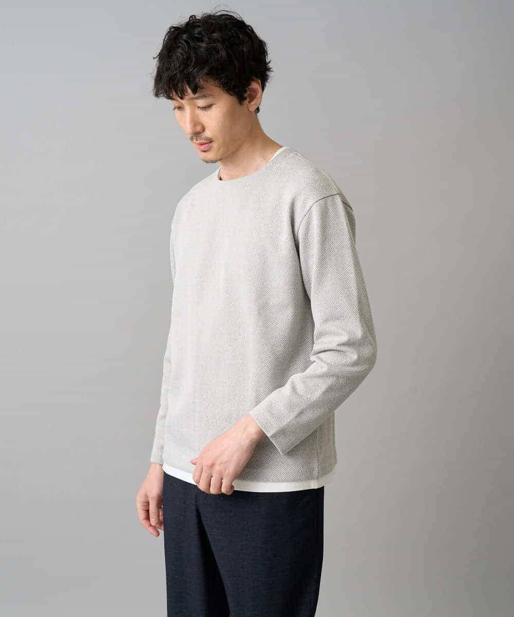 KHKED04049 a.v.v MEN(アー・ヴェ・ヴェ) 【イージーケア/洗濯機で洗える/毛玉になりにくい】変形ヘリンボンフェイクレイヤードカットソー グレー