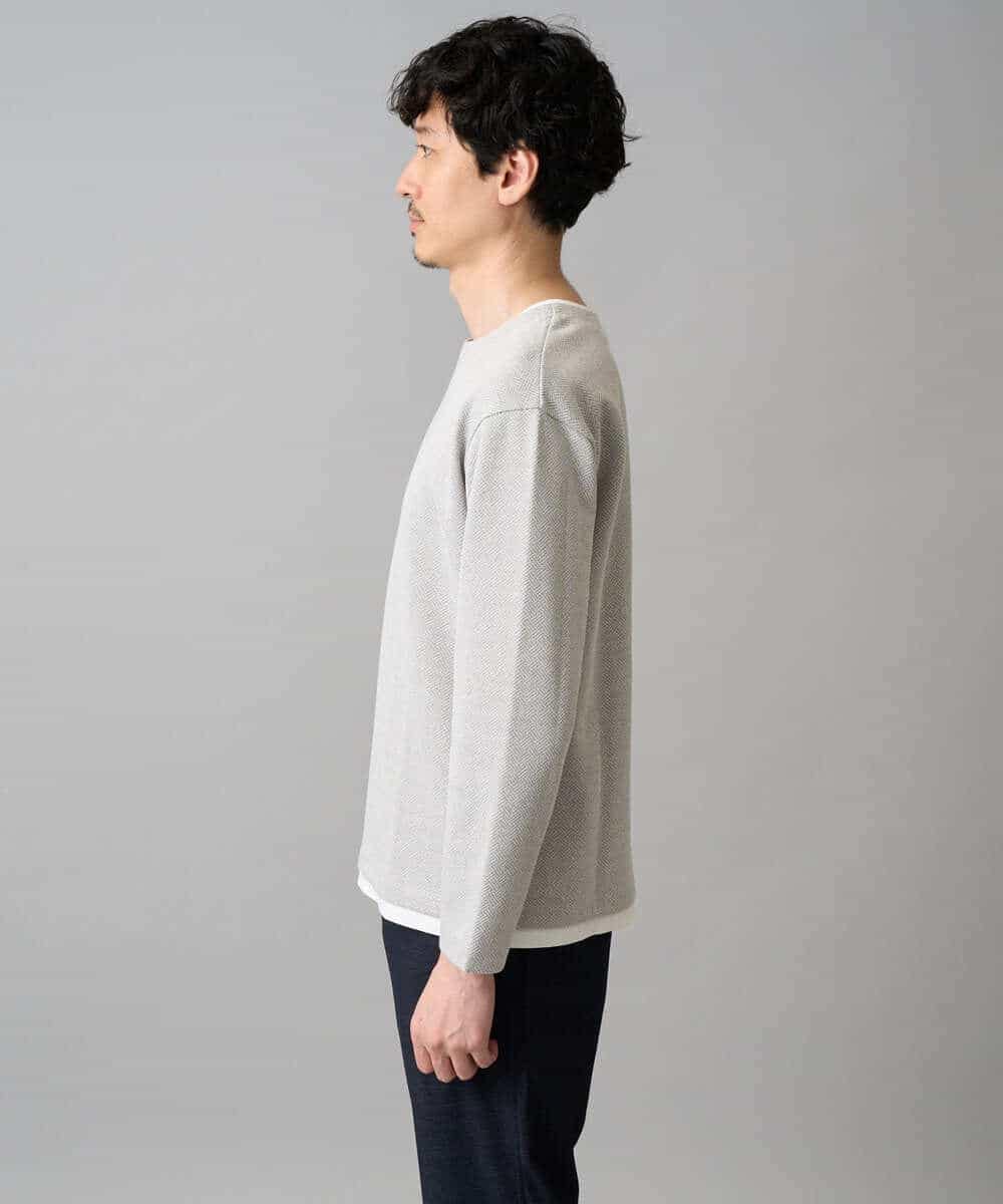 KHKED04049 a.v.v MEN(アー・ヴェ・ヴェ) 【イージーケア/洗濯機で洗える/毛玉になりにくい】変形ヘリンボンフェイクレイヤードカットソー グレー