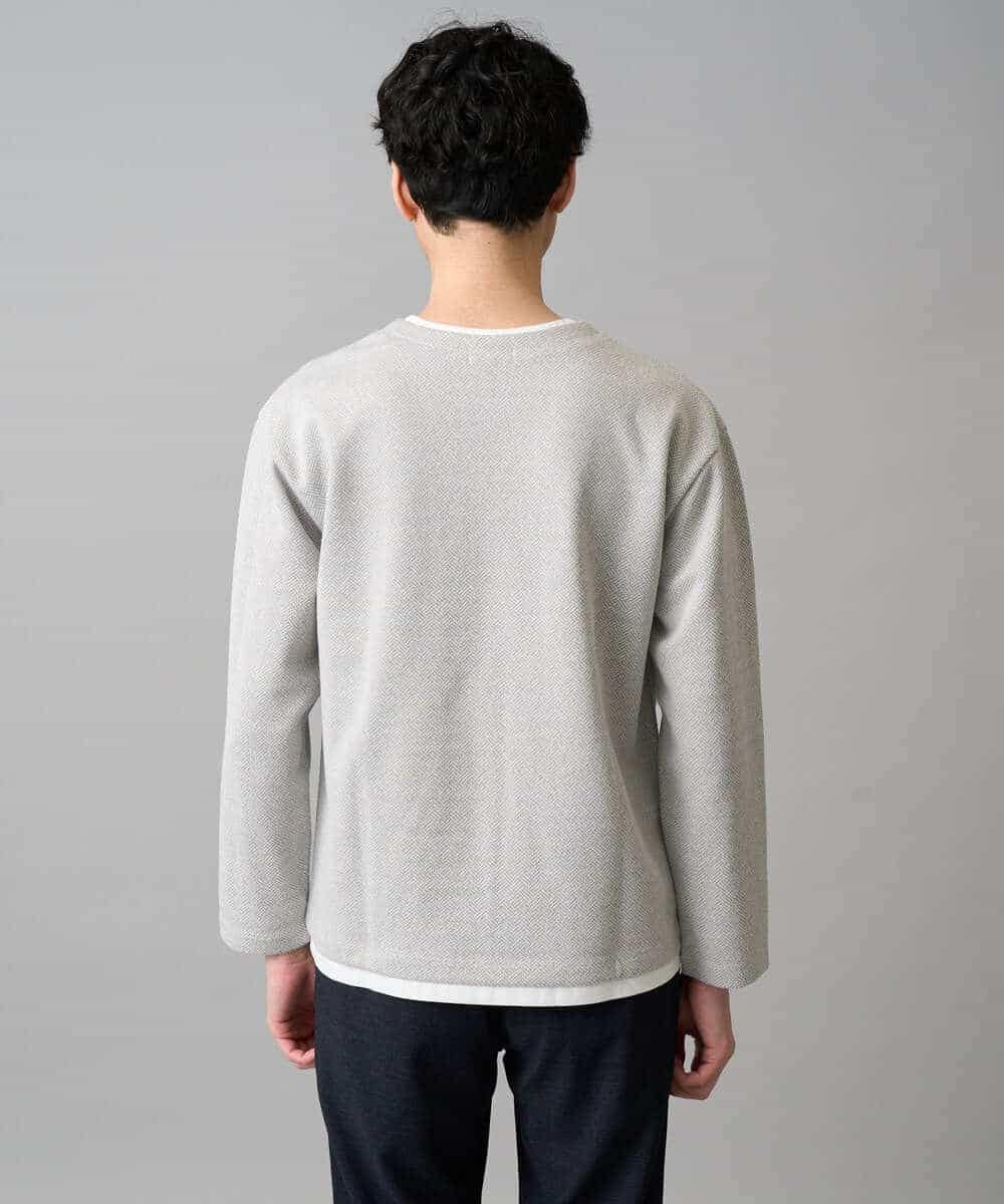 KHKED04049 a.v.v MEN(アー・ヴェ・ヴェ) 【イージーケア/洗濯機で洗える/毛玉になりにくい】変形ヘリンボンフェイクレイヤードカットソー グレー