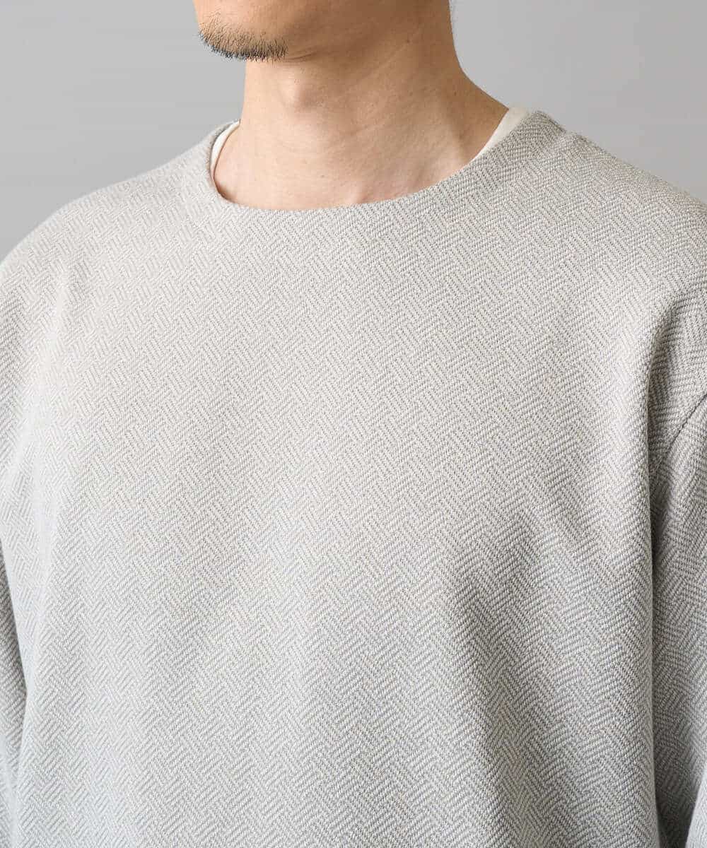 KHKED04049 a.v.v MEN(アー・ヴェ・ヴェ) 【イージーケア/洗濯機で洗える/毛玉になりにくい】変形ヘリンボンフェイクレイヤードカットソー グレー