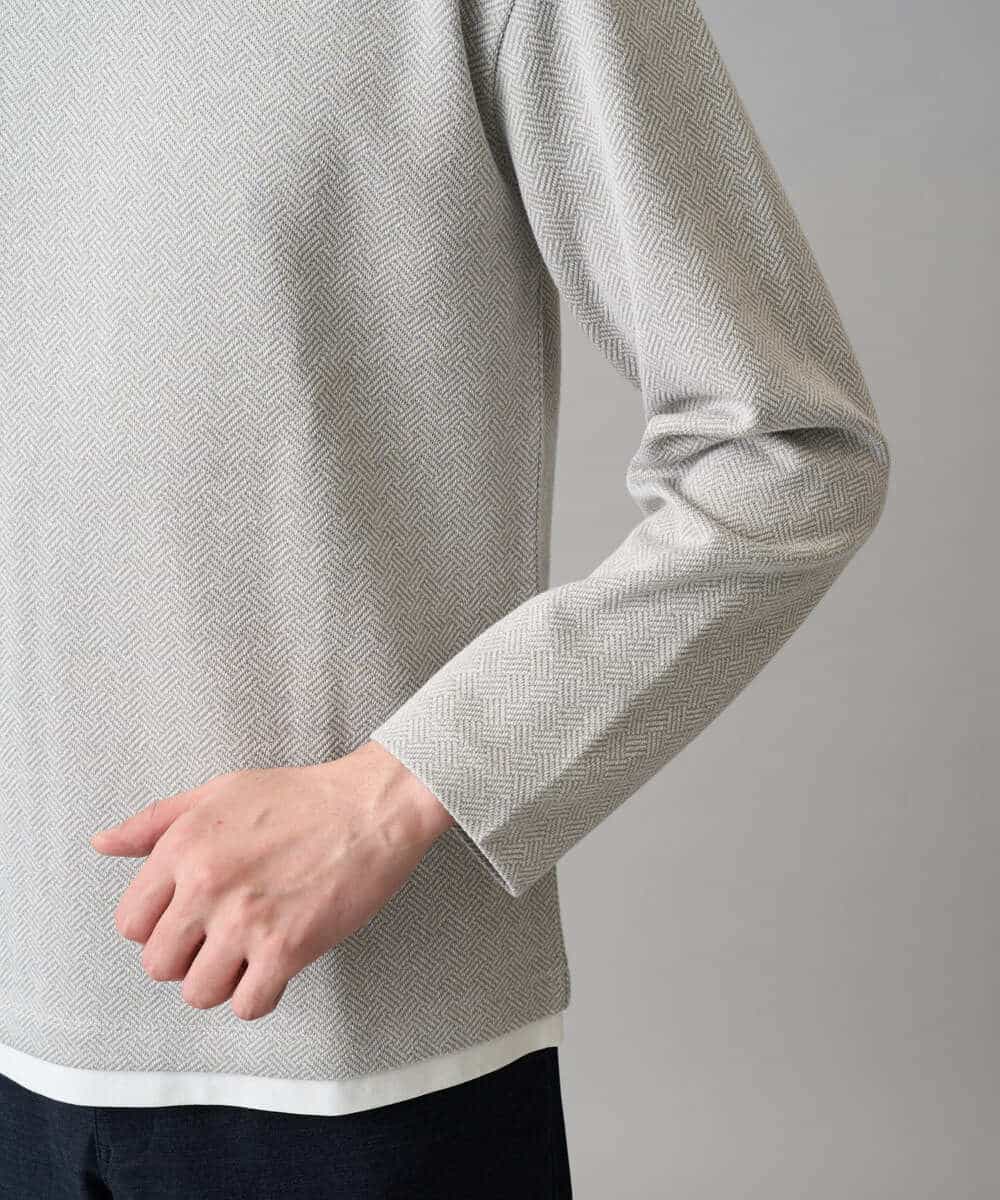 KHKED04049 a.v.v MEN(アー・ヴェ・ヴェ) 【イージーケア/洗濯機で洗える/毛玉になりにくい】変形ヘリンボンフェイクレイヤードカットソー グレー