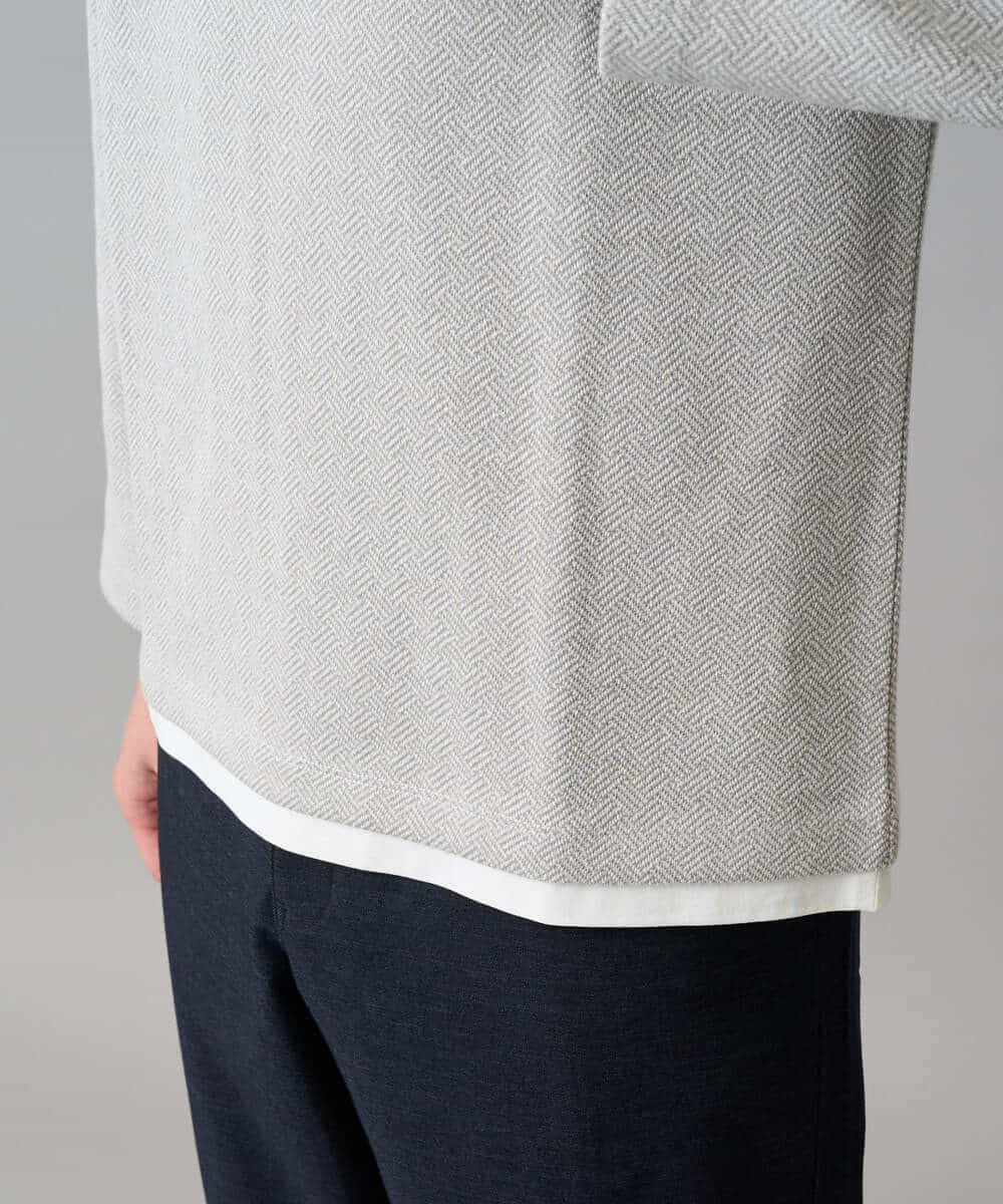 KHKED04049 a.v.v MEN(アー・ヴェ・ヴェ) 【イージーケア/洗濯機で洗える/毛玉になりにくい】変形ヘリンボンフェイクレイヤードカットソー グレー