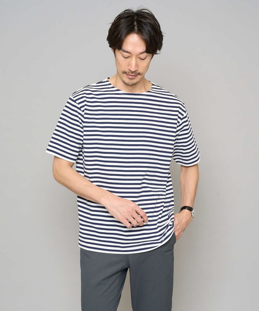 KHKED06049 a.v.v MEN(アー・ヴェ・ヴェ) 【洗濯機で洗える】ベーシックボーダーカットソー ネイビー