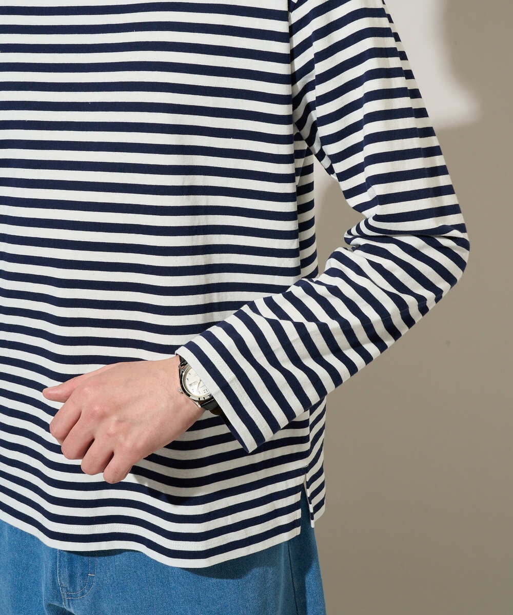 KHKED06049 a.v.v MEN(アー・ヴェ・ヴェ) 春のレイヤードコーデに欠かせない人気アイテム【洗濯機で洗える】ベーシックボーダー ネイビー