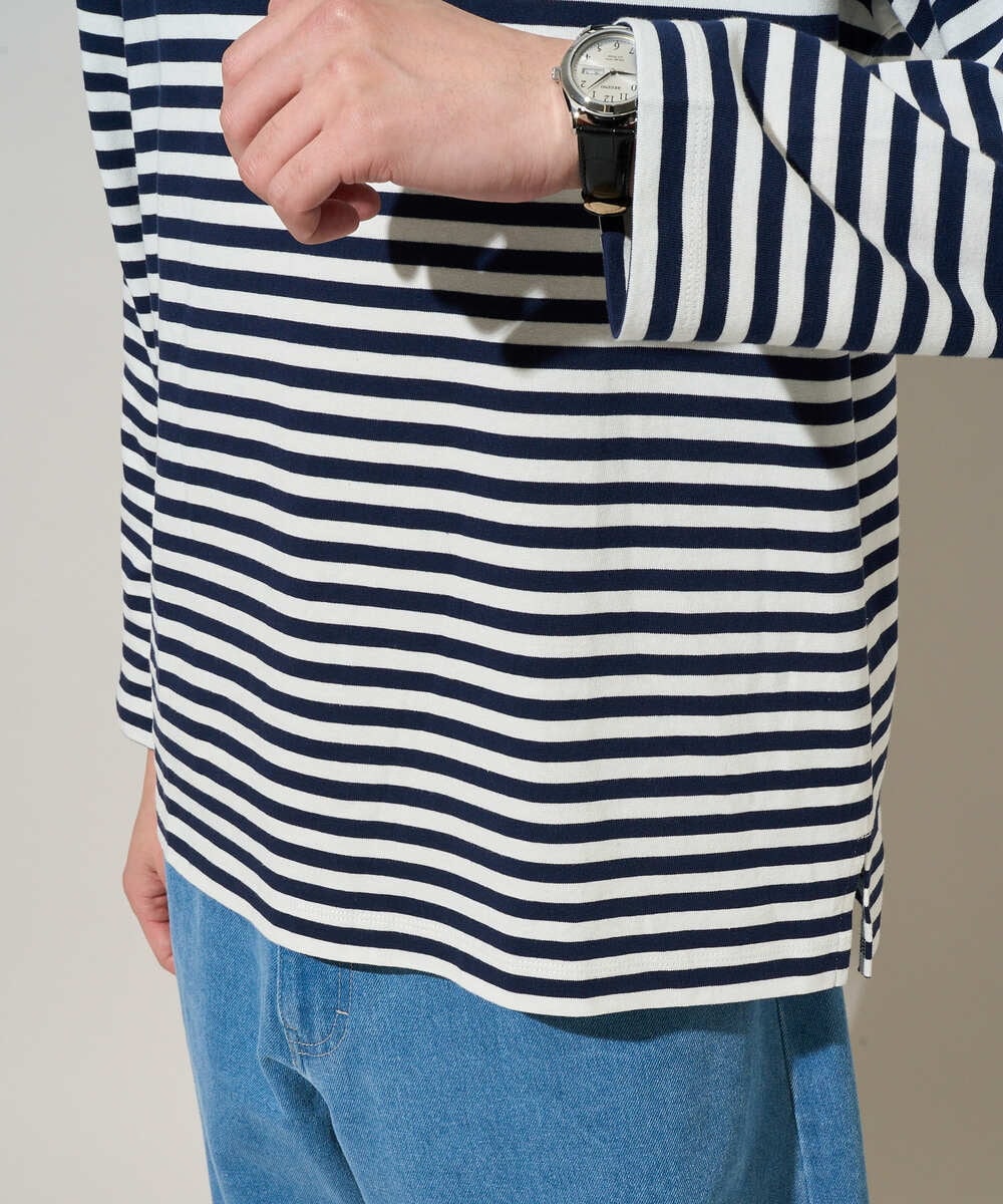 KHKED06049 a.v.v MEN(アー・ヴェ・ヴェ) 春のレイヤードコーデに欠かせない人気アイテム【洗濯機で洗える】ベーシックボーダー ネイビー