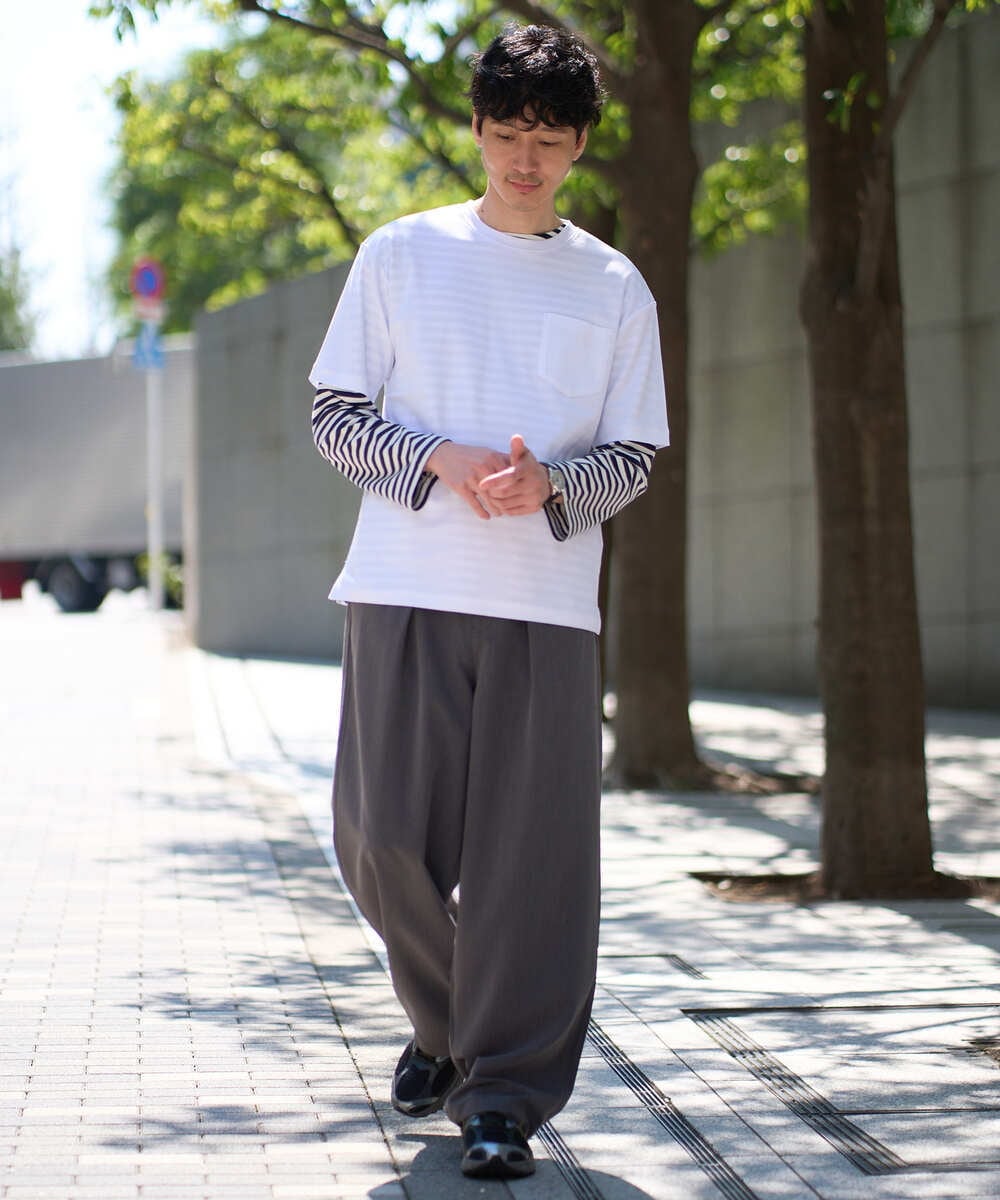 KHKED06049 a.v.v MEN(アー・ヴェ・ヴェ) 春のレイヤードコーデに欠かせない人気アイテム【洗濯機で洗える】ベーシックボーダー ネイビー