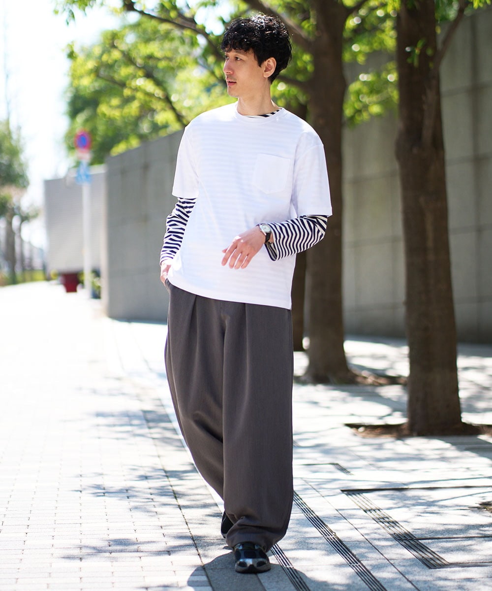 KHKED06049 a.v.v MEN(アー・ヴェ・ヴェ) 春のレイヤードコーデに欠かせない人気アイテム【洗濯機で洗える】ベーシックボーダー ネイビー