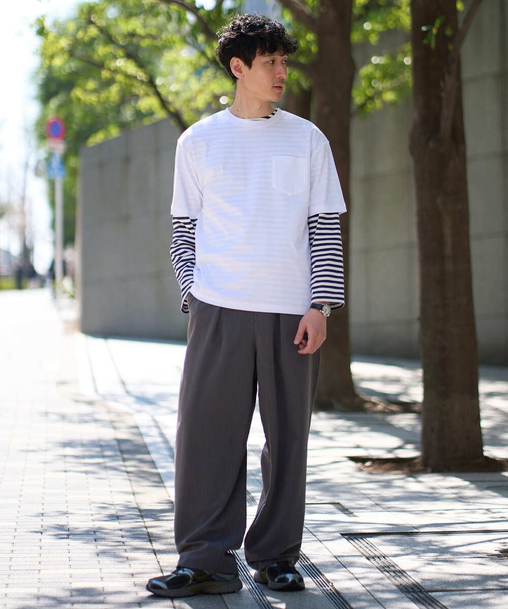 KHKED06049 a.v.v MEN(アー・ヴェ・ヴェ) 春のレイヤードコーデに欠かせない人気アイテム【洗濯機で洗える】ベーシックボーダー ネイビー