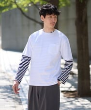 KHKED06049 a.v.v MEN(アー・ヴェ・ヴェ) 春のレイヤードコーデに欠かせない人気アイテム【洗濯機で洗える】ベーシックボーダー ネイビー