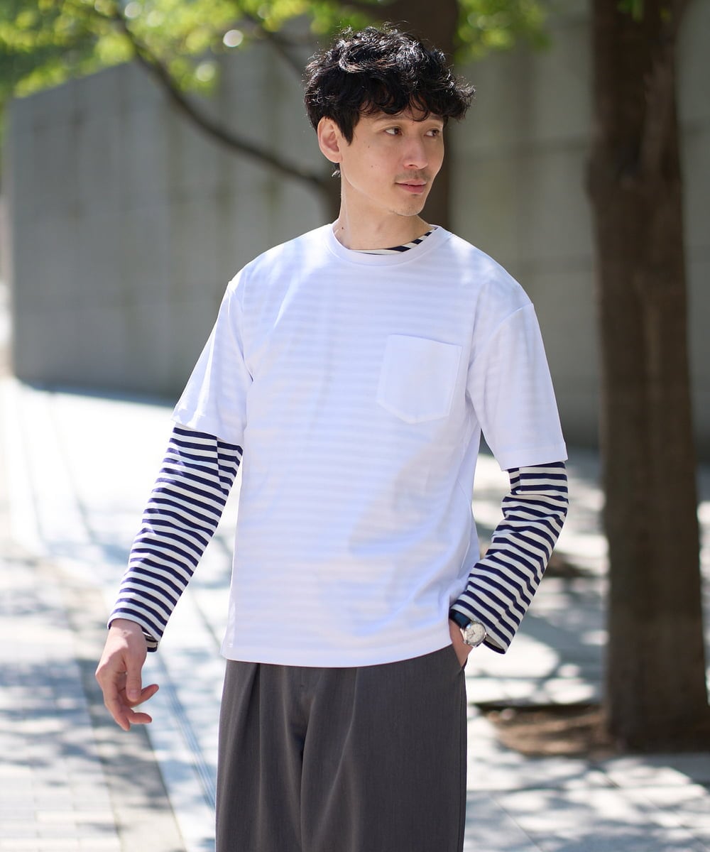 KHKED06049 a.v.v MEN(アー・ヴェ・ヴェ) 春のレイヤードコーデに欠かせない人気アイテム【洗濯機で洗える】ベーシックボーダー ネイビー