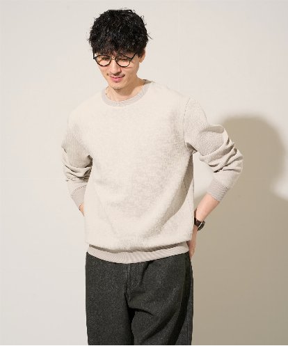 KHKED08059 a.v.v MEN 【イージーケア/洗濯機で洗える/毛玉になりにくい/ストレッチ】サッカーダンボールプルオーバー