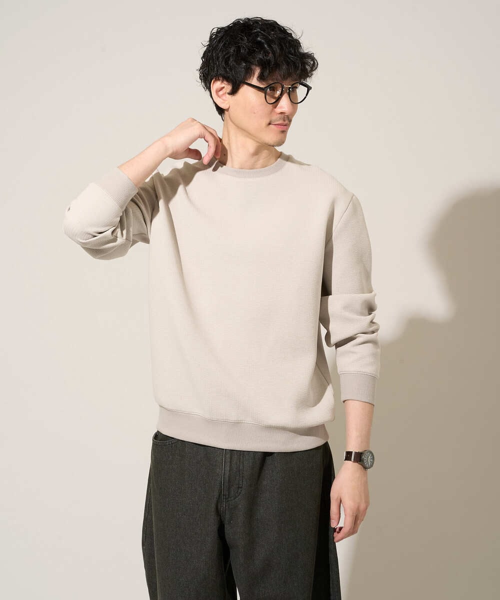 KHKED08059 a.v.v MEN(アー・ヴェ・ヴェ) 【イージーケア/洗濯機で洗える/毛玉になりにくい/ストレッチ】サッカーダンボールプルオーバー ライトグレー