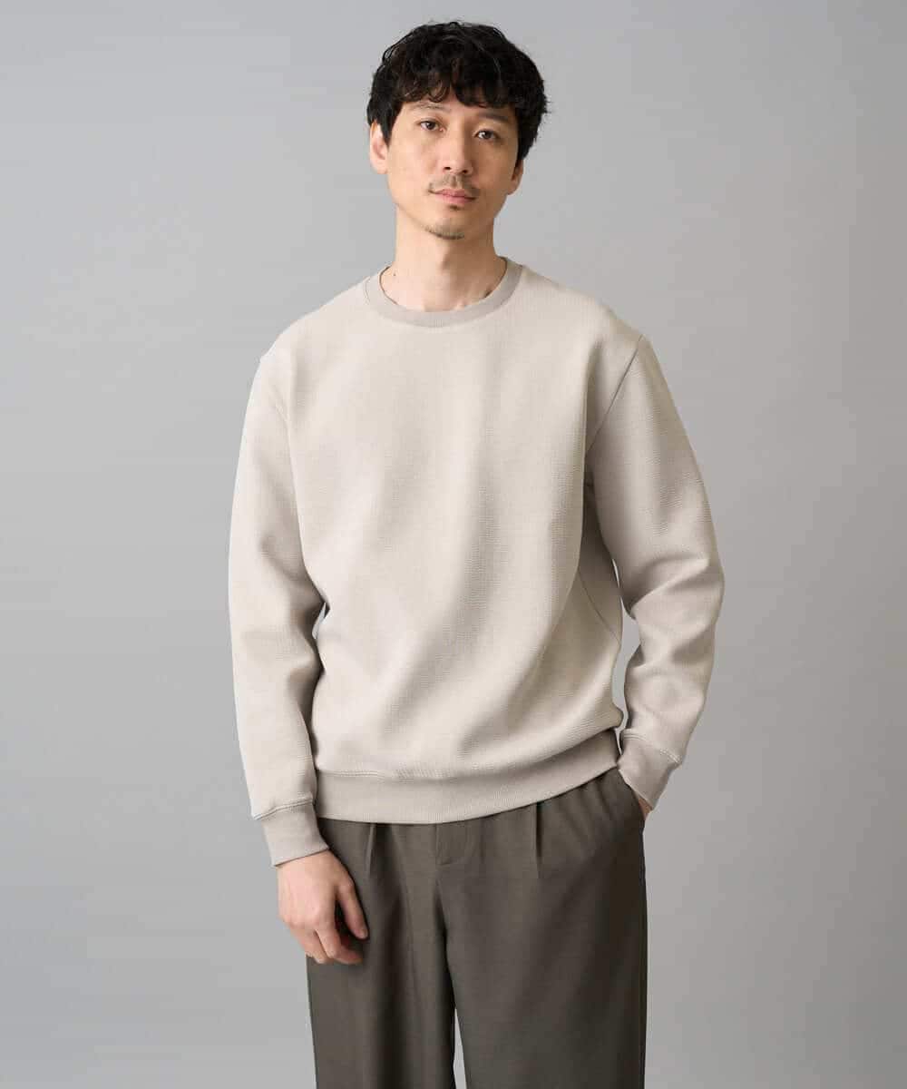 KHKED08059 a.v.v MEN(アー・ヴェ・ヴェ) 【イージーケア/洗濯機で洗える/毛玉になりにくい/ストレッチ】サッカーダンボールプルオーバー ライトグレー