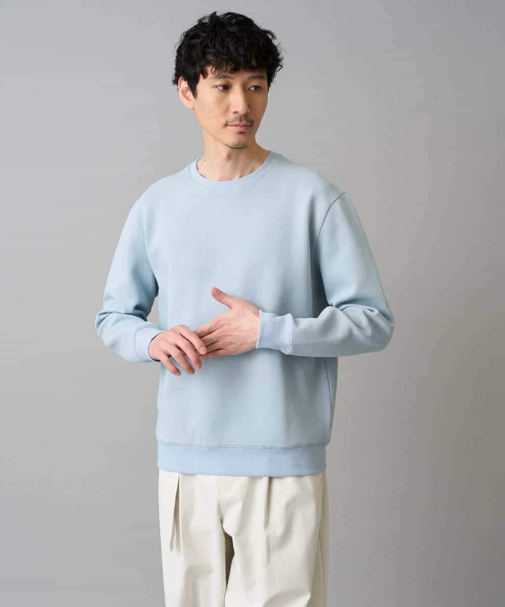 KHKED08059 a.v.v MEN(アー・ヴェ・ヴェ) 【イージーケア/洗濯機で洗える/毛玉になりにくい/ストレッチ】サッカーダンボールプルオーバー ライトグレー