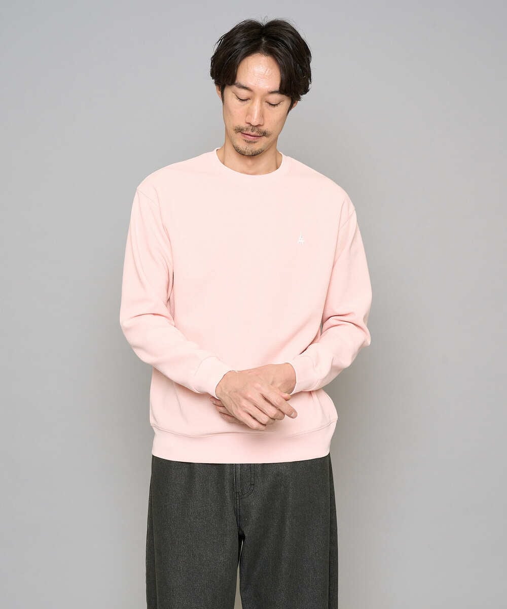 KHKED10044 a.v.v MEN(アー・ヴェ・ヴェ) 【イージーケア/洗濯機で洗える/毛玉になりにくい】アゼダブルフェイス1ポイント刺繍プルオーバー ピンク
