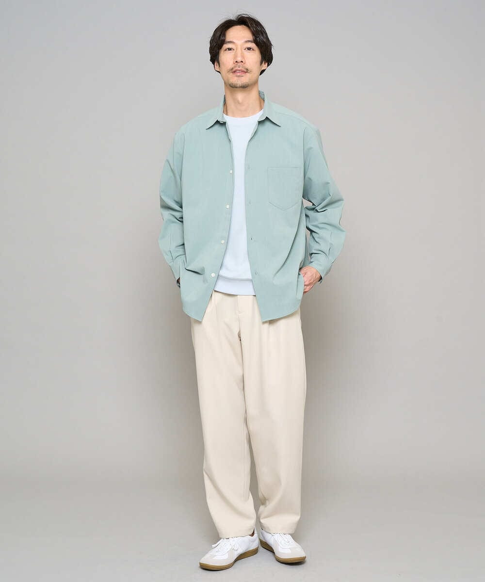 KHKED10044 a.v.v MEN(アー・ヴェ・ヴェ) 【イージーケア/洗濯機で洗える/毛玉になりにくい】アゼダブルフェイス1ポイント刺繍プルオーバー ライトブルー