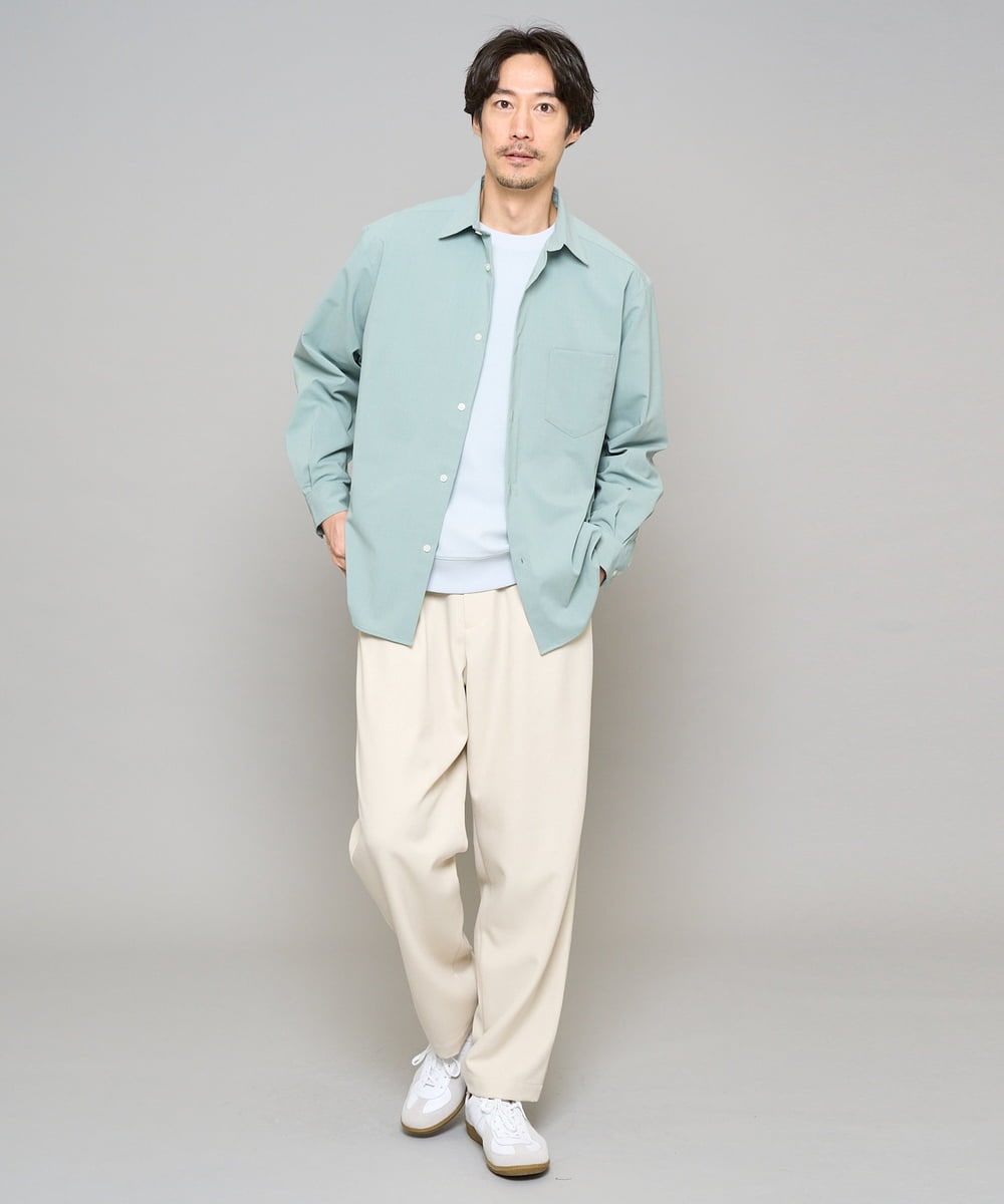 KHKED10044 a.v.v MEN(アー・ヴェ・ヴェ) 【イージーケア/洗濯機で洗える/毛玉になりにくい】アゼダブルフェイス1ポイント刺繍プルオーバー ライトブルー