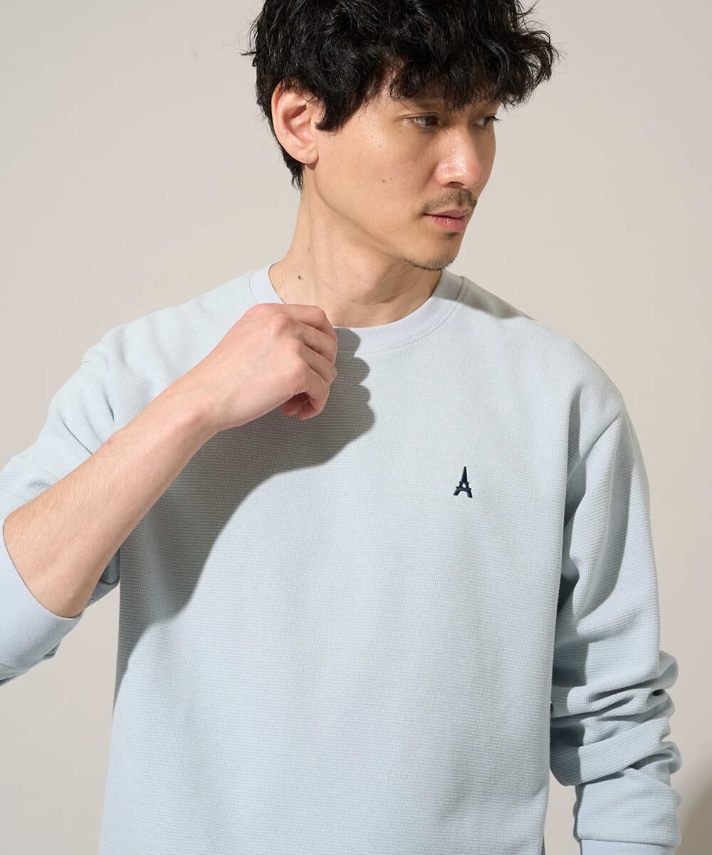 KHKED10044 a.v.v MEN(アー・ヴェ・ヴェ) 【イージーケア/洗濯機で洗える/毛玉になりにくい】アゼダブルフェイス1ポイント刺繍カットソー ライトブルー