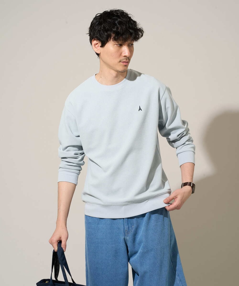 KHKED10044 a.v.v MEN(アー・ヴェ・ヴェ) 【イージーケア/洗濯機で洗える/毛玉になりにくい】アゼダブルフェイス1ポイント刺繍カットソー ライトブルー