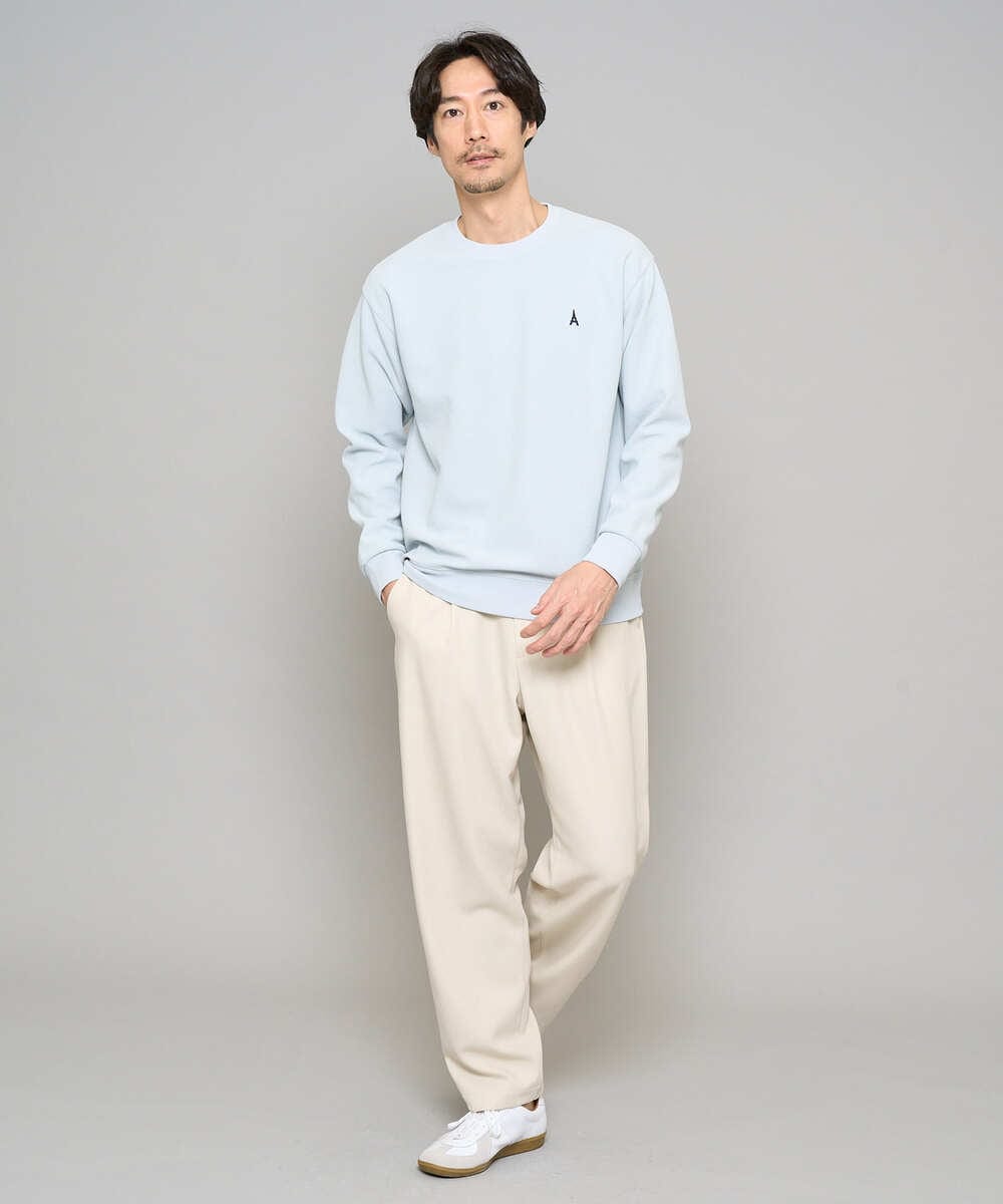 KHKED10044 a.v.v MEN(アー・ヴェ・ヴェ) 【イージーケア/洗濯機で洗える/毛玉になりにくい】アゼダブルフェイス1ポイント刺繍プルオーバー ライトブルー