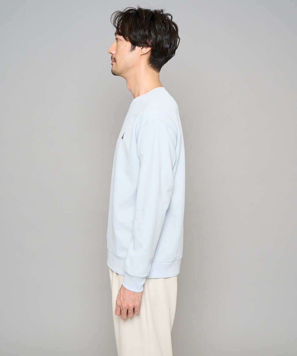 KHKED10044 a.v.v MEN(アー・ヴェ・ヴェ) 【イージーケア/洗濯機で洗える/毛玉になりにくい】アゼダブルフェイス1ポイント刺繍プルオーバー ライトブルー