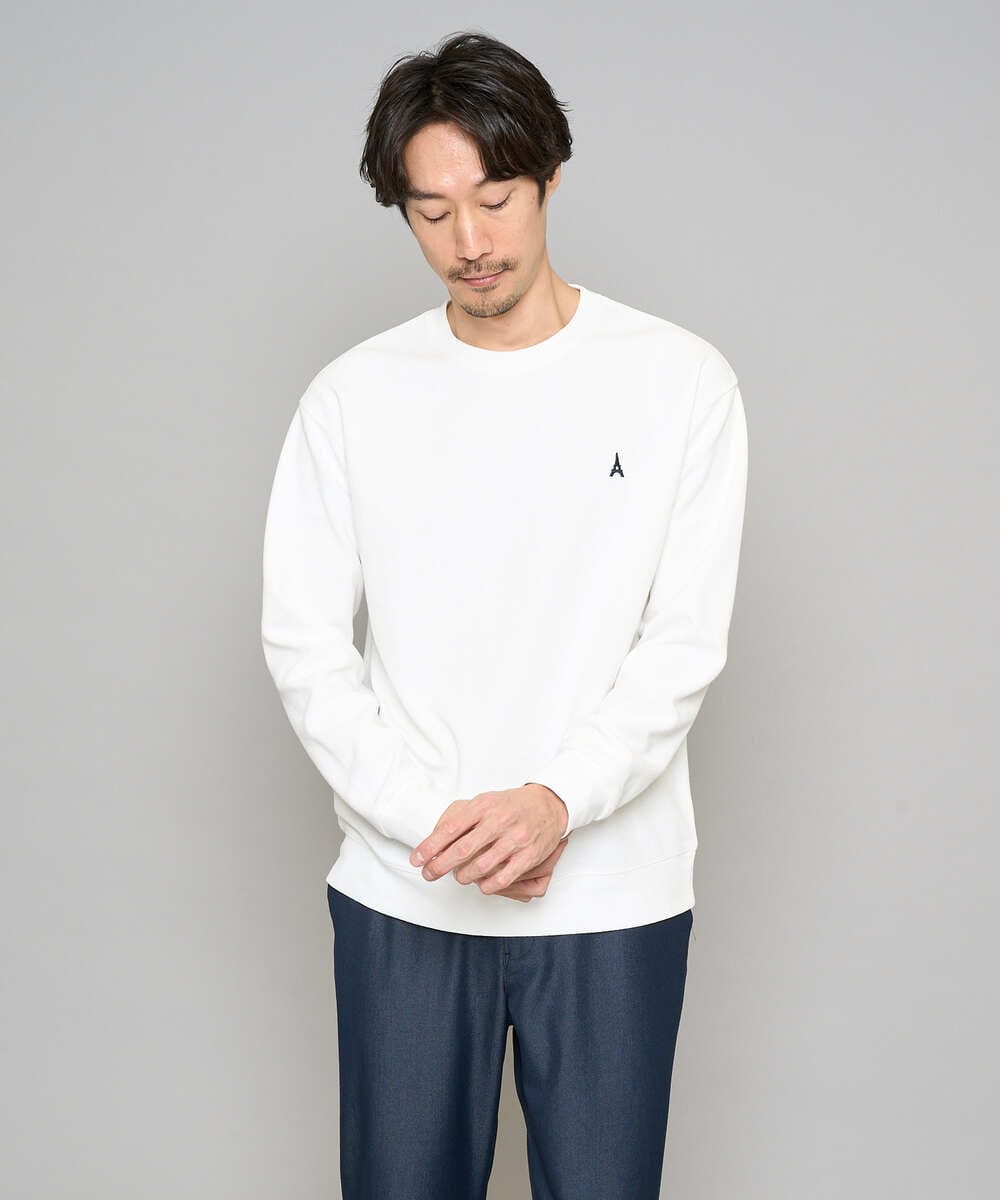KHKED10044 a.v.v MEN(アー・ヴェ・ヴェ) 【イージーケア/洗濯機で洗える/毛玉になりにくい】アゼダブルフェイス1ポイント刺繍プルオーバー ホワイト