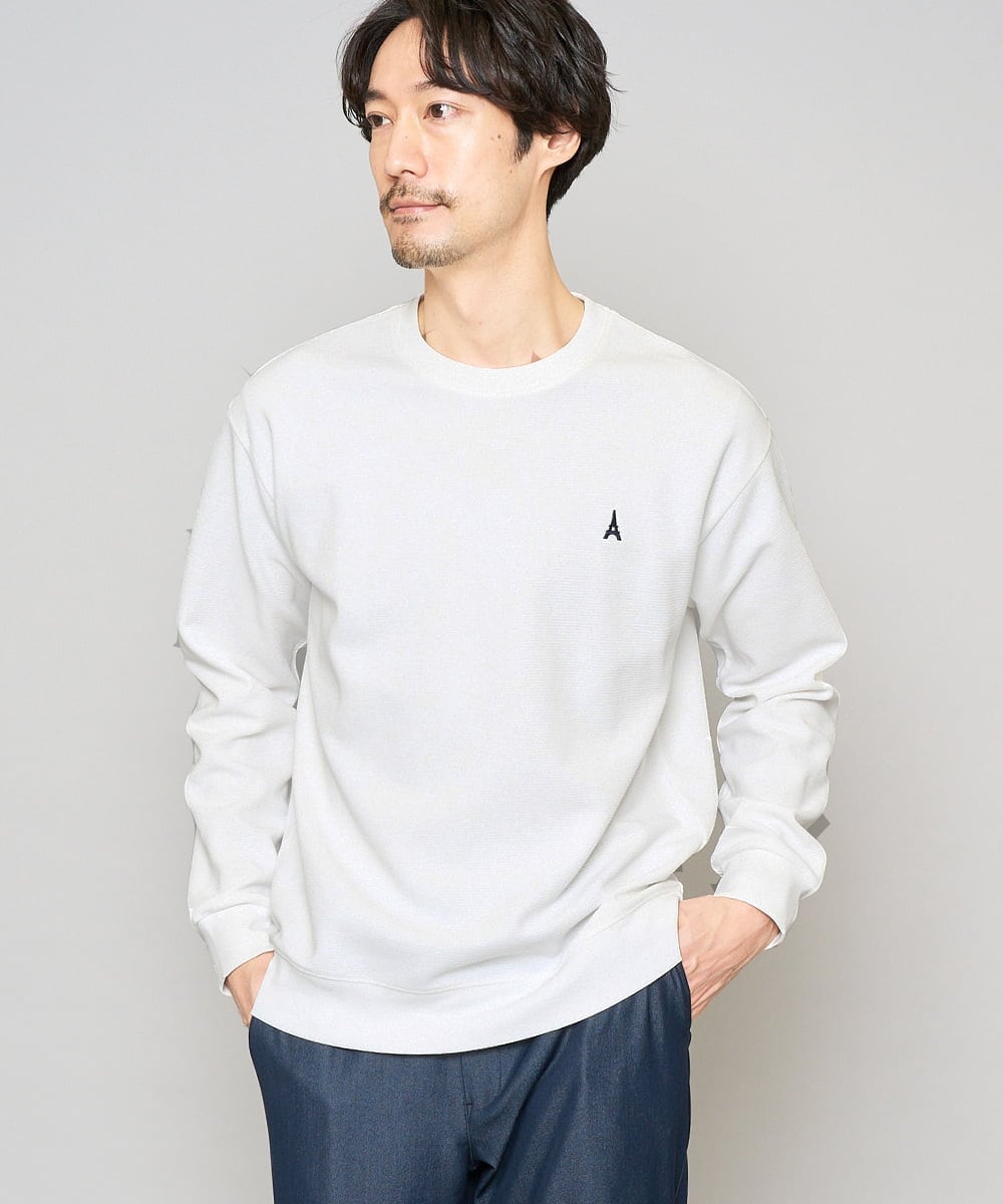KHKED10044 a.v.v MEN(アー・ヴェ・ヴェ) 【イージーケア/洗濯機で洗える/毛玉になりにくい】アゼダブルフェイス1ポイント刺繍カットソー ホワイト