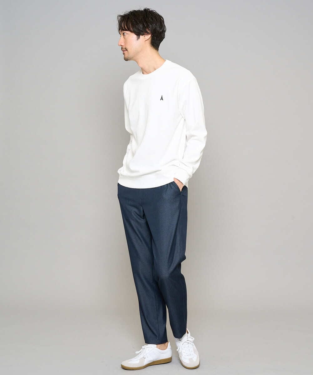 KHKED10044 a.v.v MEN(アー・ヴェ・ヴェ) 【イージーケア/洗濯機で洗える/毛玉になりにくい】アゼダブルフェイス1ポイント刺繍プルオーバー ホワイト