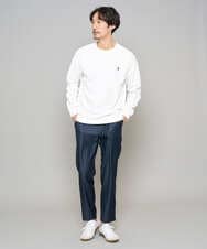 KHKED10044 a.v.v MEN(アー・ヴェ・ヴェ) 【イージーケア/洗濯機で洗える/毛玉になりにくい】アゼダブルフェイス1ポイント刺繍プルオーバー ホワイト