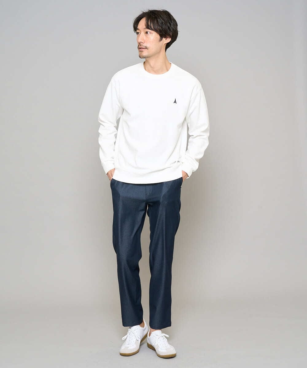 KHKED10044 a.v.v MEN(アー・ヴェ・ヴェ) 【イージーケア/洗濯機で洗える/毛玉になりにくい】アゼダブルフェイス1ポイント刺繍プルオーバー ホワイト