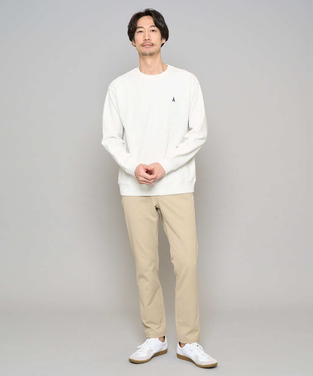 KHKED10044 a.v.v MEN(アー・ヴェ・ヴェ) 【イージーケア/洗濯機で洗える/毛玉になりにくい】アゼダブルフェイス1ポイント刺繍プルオーバー ライトグレー