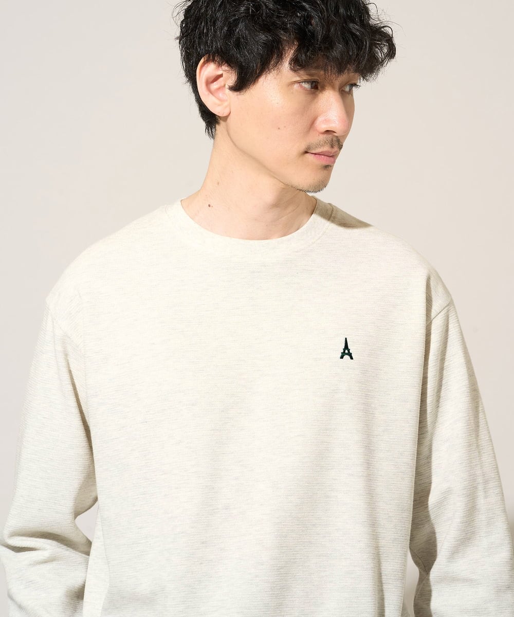 KHKED10044 a.v.v MEN(アー・ヴェ・ヴェ) 【イージーケア/洗濯機で洗える/毛玉になりにくい】アゼダブルフェイス1ポイント刺繍カットソー ライトグレー