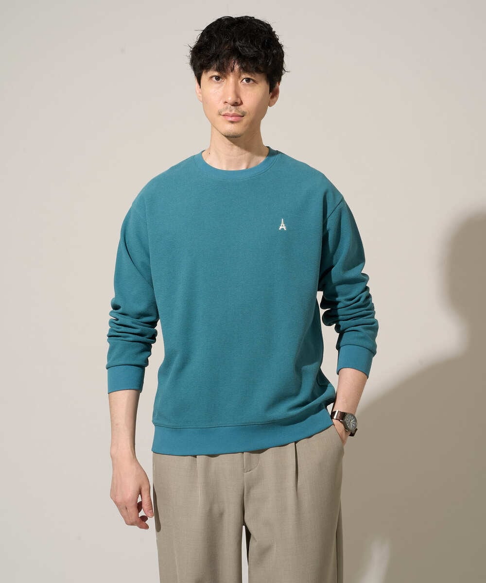 KHKED10044 a.v.v MEN(アー・ヴェ・ヴェ) 【イージーケア/洗濯機で洗える/毛玉になりにくい】アゼダブルフェイス1ポイント刺繍カットソー ライトグレー