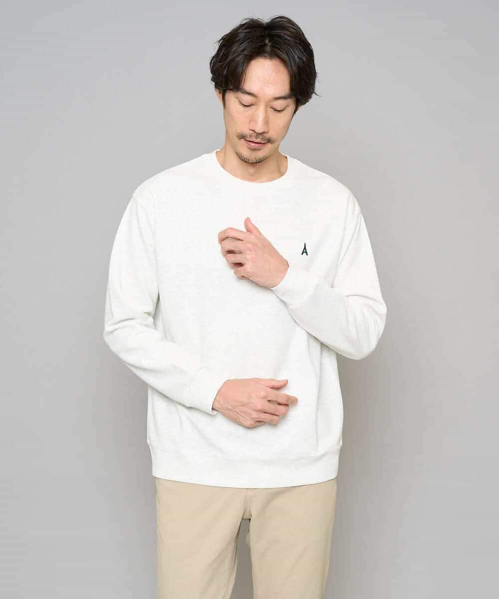 KHKED10044 a.v.v MEN(アー・ヴェ・ヴェ) 【イージーケア/洗濯機で洗える/毛玉になりにくい】アゼダブルフェイス1ポイント刺繍カットソー ライトグレー