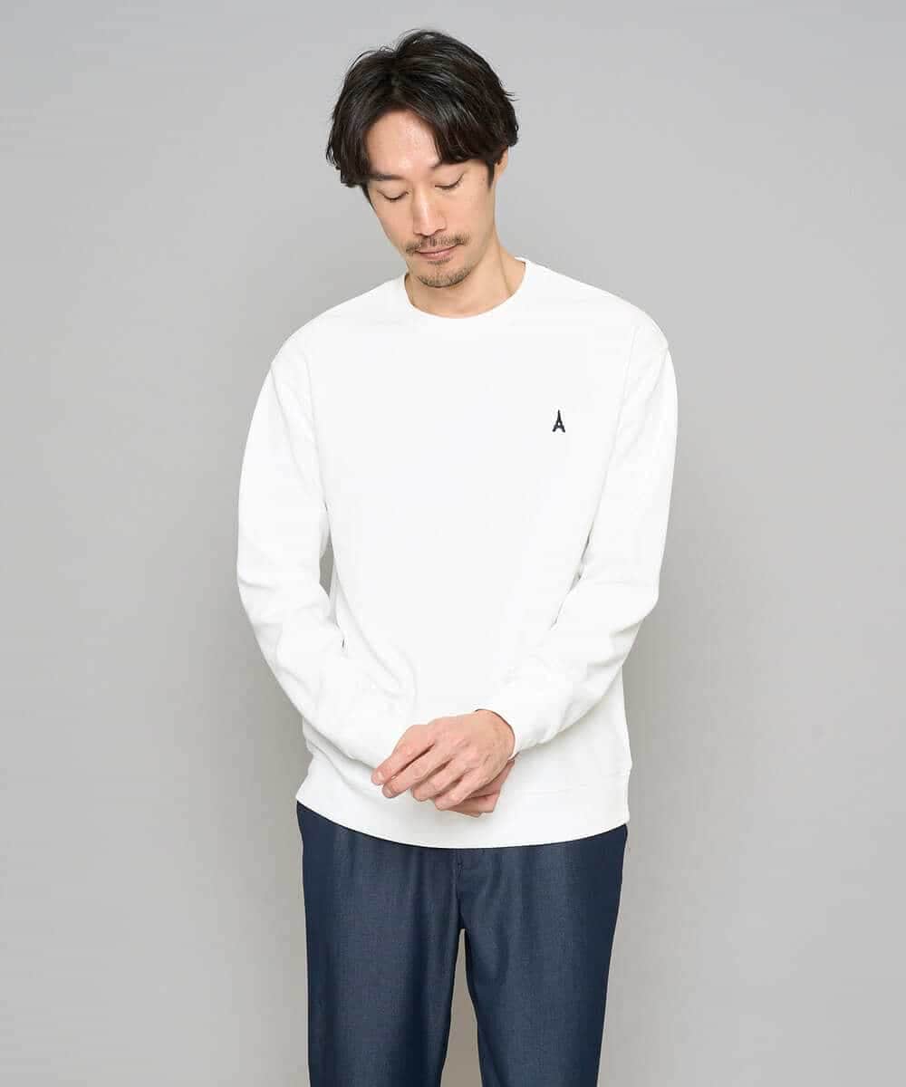 KHKED10044 a.v.v MEN(アー・ヴェ・ヴェ) 【イージーケア/洗濯機で洗える/毛玉になりにくい】アゼダブルフェイス1ポイント刺繍カットソー ライトグレー