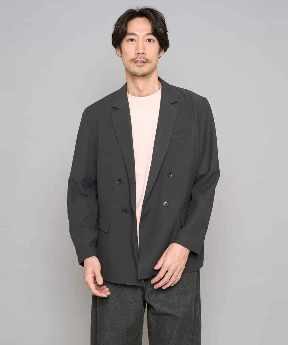 KHKED10044 a.v.v MEN(アー・ヴェ・ヴェ) 【イージーケア/洗濯機で洗える/毛玉になりにくい】アゼダブルフェイス1ポイント刺繍カットソー ライトグレー