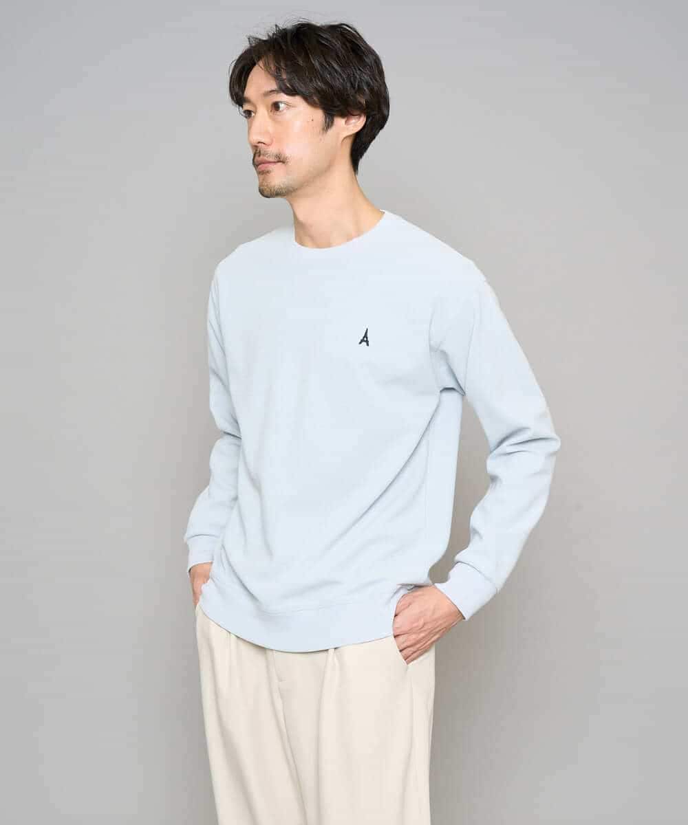 KHKED10044 a.v.v MEN(アー・ヴェ・ヴェ) 【イージーケア/洗濯機で洗える/毛玉になりにくい】アゼダブルフェイス1ポイント刺繍カットソー ライトグレー