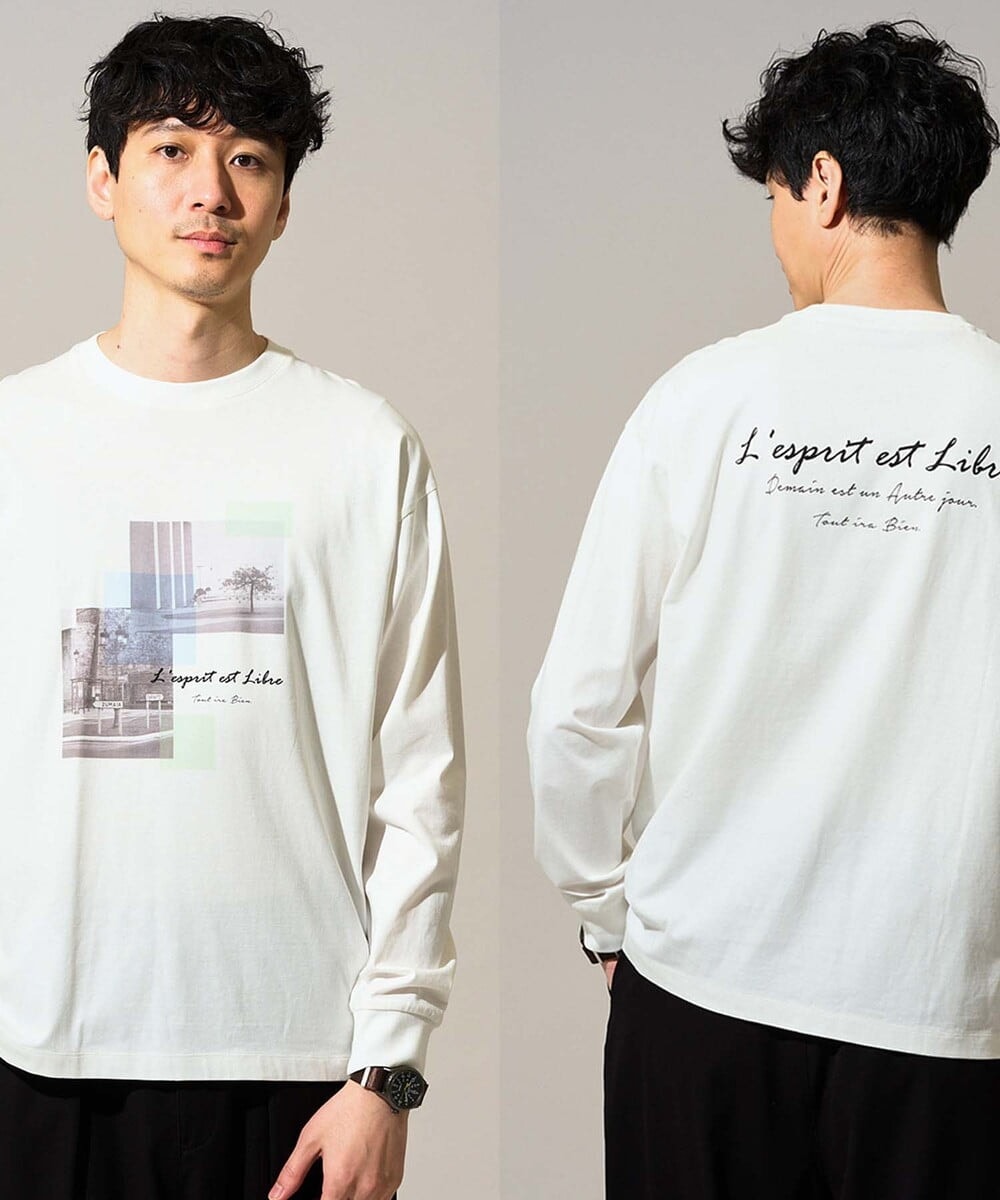 KHKED11049 a.v.v MEN(アー・ヴェ・ヴェ) フォトプリントワイドシルエットカットソー ホワイト