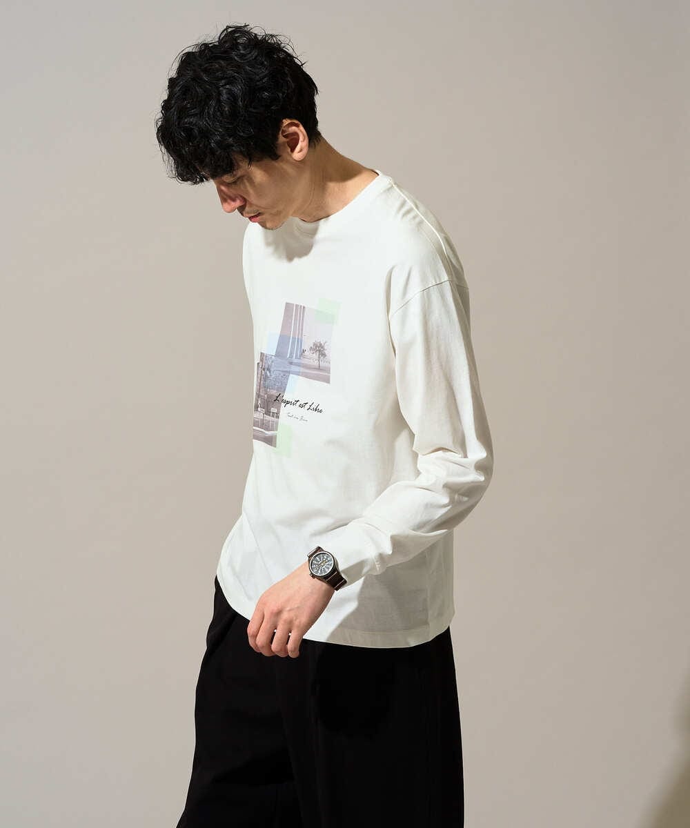 KHKED11049 a.v.v MEN(アー・ヴェ・ヴェ) フォトプリントワイドシルエットカットソー ライトグレー