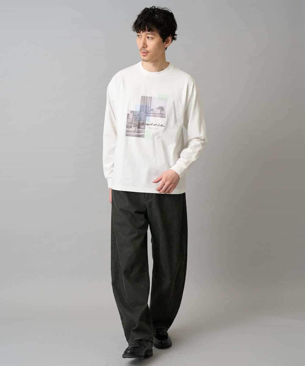 KHKED11049 a.v.v MEN(アー・ヴェ・ヴェ) フォトプリントワイドシルエットカットソー ライトグレー