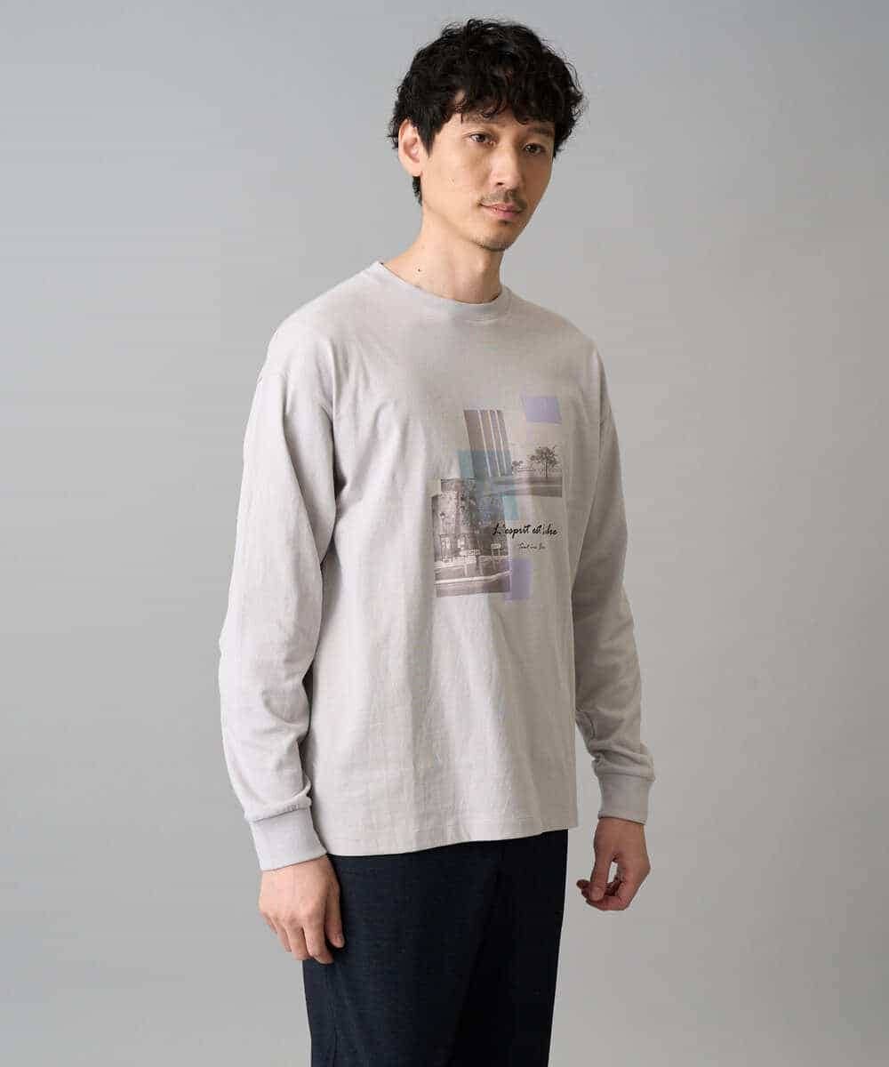 KHKED11049 a.v.v MEN(アー・ヴェ・ヴェ) フォトプリントワイドシルエットカットソー ライトグレー