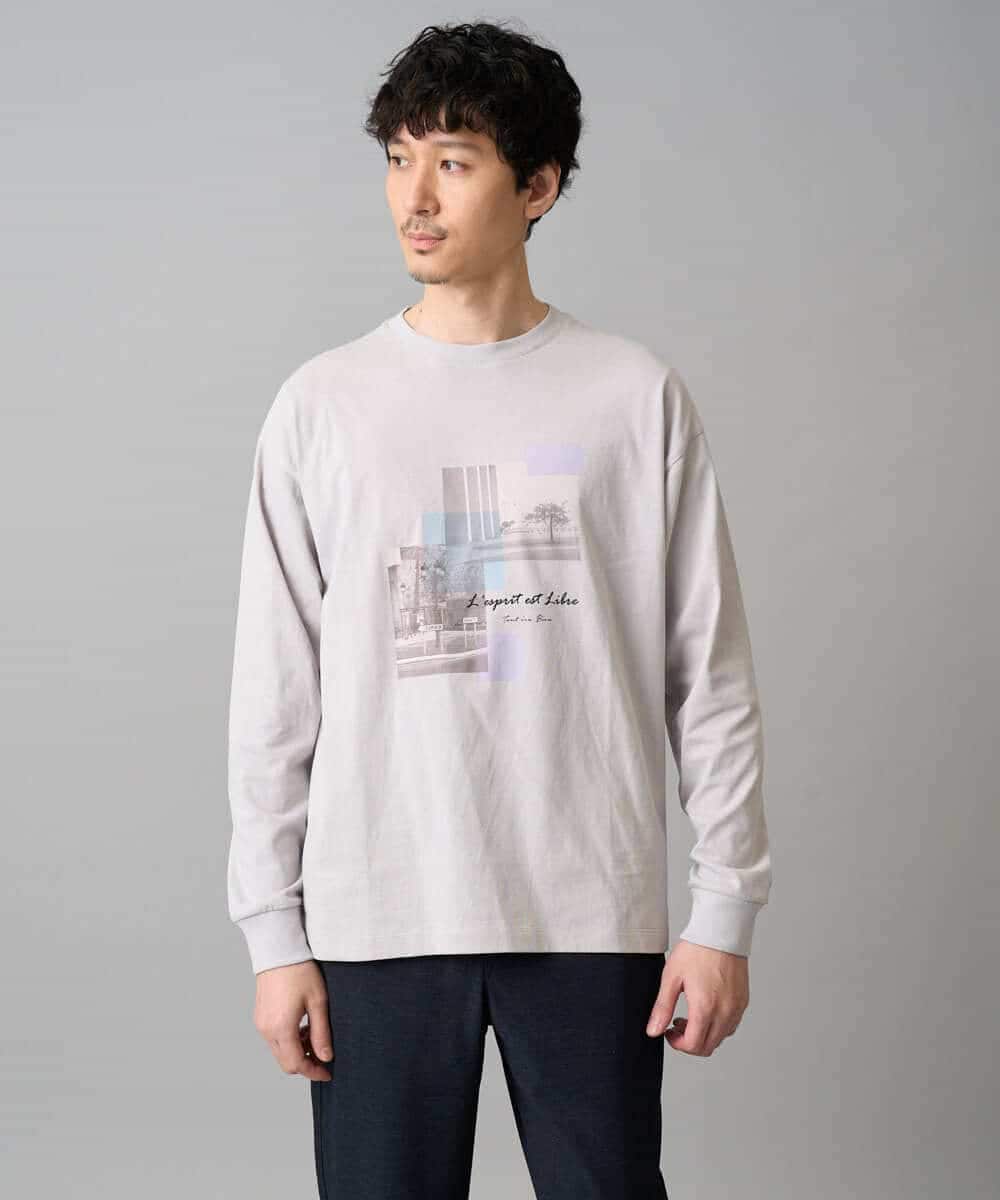 KHKED11049 a.v.v MEN(アー・ヴェ・ヴェ) フォトプリントワイドシルエットカットソー ライトグレー
